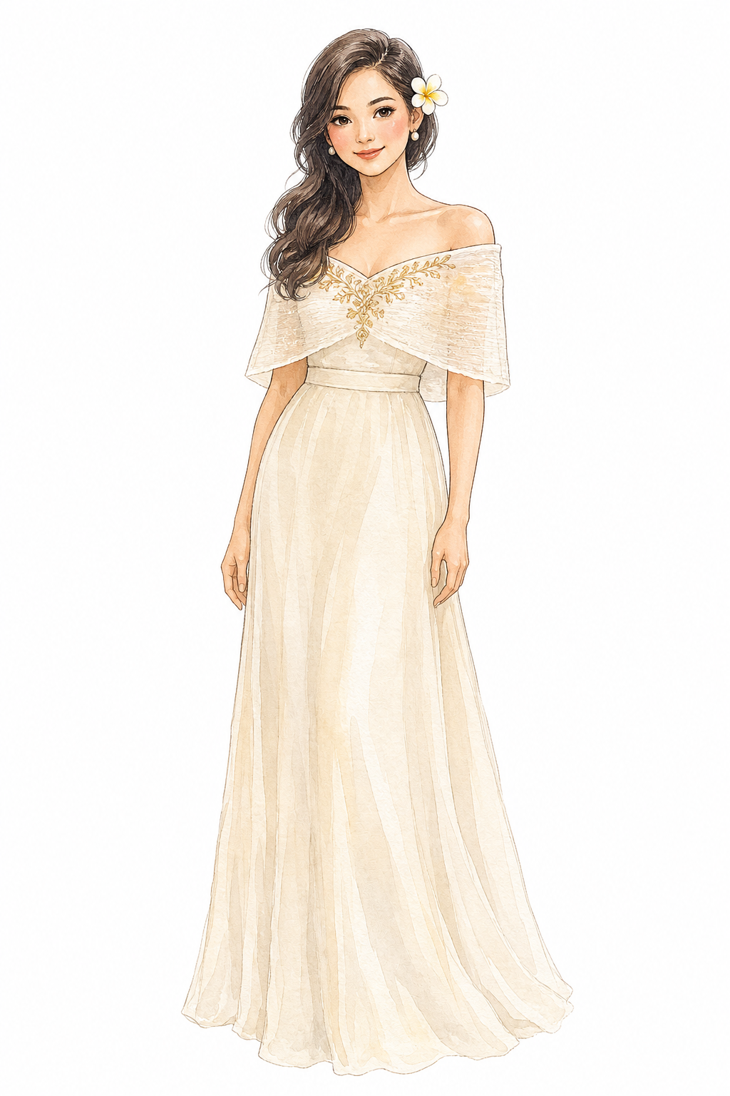 Cream off-shoulder Filipiniana gown